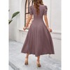 BLUEMING Womens Casual Maxi Dresses Puff Sleeve V Neck Flowy Vacation High Waist Boho Pleated Dresses - 2 of 4