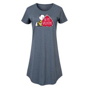 Women's Peanuts Be My Valentine Graphic T-shirt Dress - Heather Blue - Large - 1 of 4