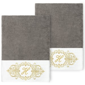 Linum Home Textiles 100% Turkish Cotton MONICA Gold Thread 2PC Embellished Bath Towel Set - 1 of 3