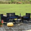 Tangkula 4PCS Outdoor Furniture Set Patio Rattan Conversation Set w/ Navy & Off White Cushion - 2 of 4