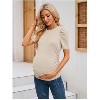 Maternity Shirts Women's Floral Tops Pregnancy Ruched Side Tunic Top