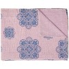 HomeRoots 50" X 70" Blue And Pink Floral Cotton Quilted Kantha Throw Blanket with Embroidery - 4 of 4