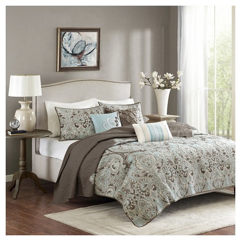Leona Paisley Quilted Coverlet Set King California King Brown