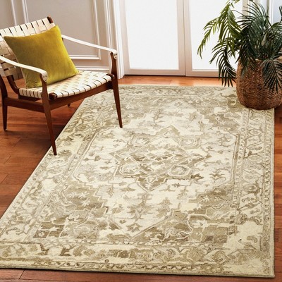 Ivory Hand-Tufted Wool Medallion Rectangular Area Rug