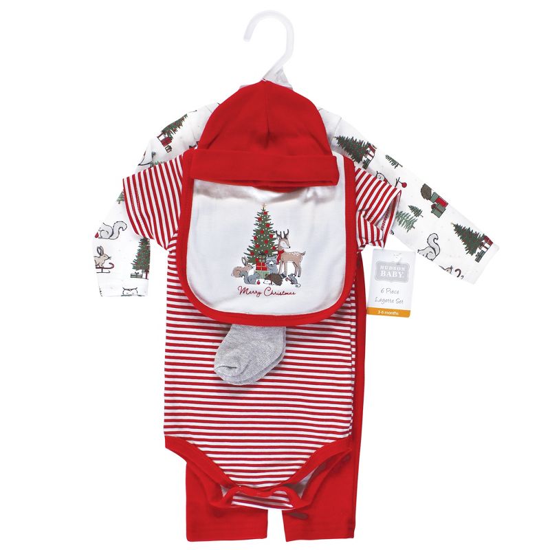 Hudson Baby Unisex Baby Cotton Layette Set, Christmas Forest, 3 of 8