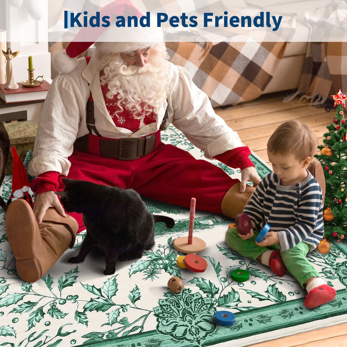 Christmas Tree  Area Rug Washable for Living Room,Stain Resistant Nursery Mat Non-Slip Bedroom,Holiday Decor Untra-Thin Carpet for Office - thumbnail 8