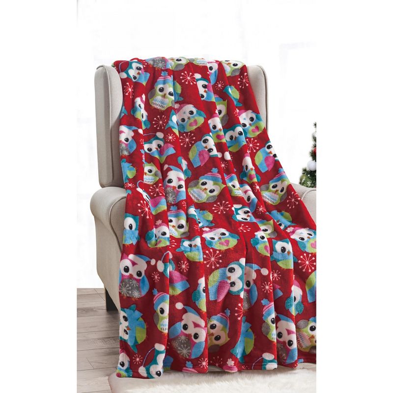 Extra Plush and Comfy Microplush Throw Blanket (50" x 60") Red Owls, 1 of 5