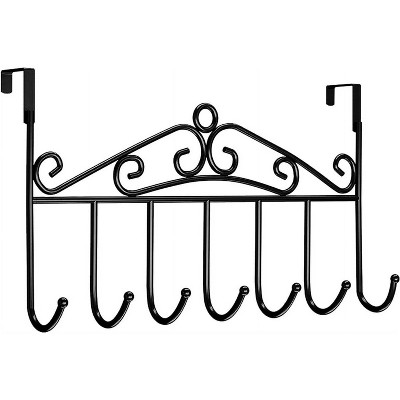 LunaLulinlk Over The Door Hooks,Over The Door Hanger Towel Rack Coat Rack with 7 Hooks, Decorative Hanging Storage Rack Organizers Black