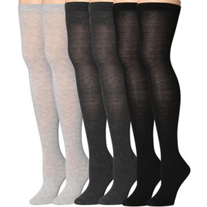 Isadora Paccini Womens 3 Pairs Contrasting Neutrals Cream Shades of Grey and Bold Black Colors Patterns Over The Knee High Socks - 1 of 4