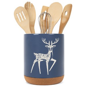 Elanze Designs Kitchen Utensil Holder With Non Slip Cork Base Large 8 Inch Ceramic Storage Crock Forest Animal Countertop Organizer Graceful Floral - 1 of 4