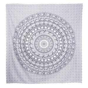 HomeRoots 92" X 84" Black And White Mandala Cotton Hanging Tapestry - 1 of 4