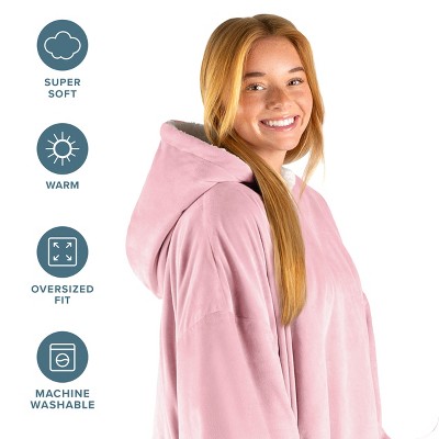Oversized Light Pink and Purple Sherpa Wearable Blanket