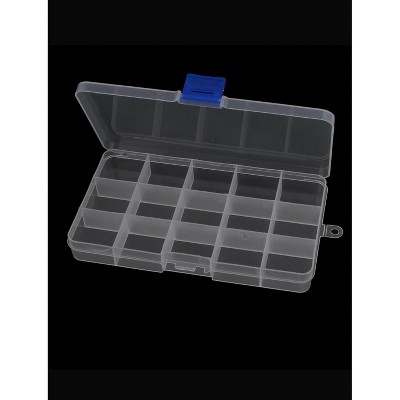 PiccoCasa 15 Slots Components Jewelry Craft Organizer Storage Case Plastic Desk Drawer 6.8" x 3.9" x 0.9" Clear Blue 2 Pcs