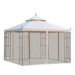 Outsunny 10' x 10' Steel Outdoor Patio Gazebo Canopy with Removable Mesh Curtains, Display Shelves, & Steel Frame, Cream White