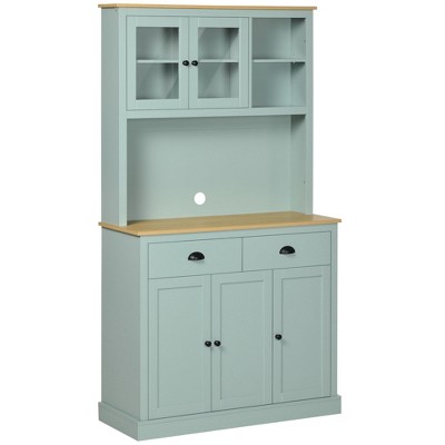 Homcom 71 Freestanding Pantry, Kitchen Buffet With Hutch, Modern Storage  Cabinet With Drawers, Glass Doors, And Adjustable Shelves, Light Blue :  Target