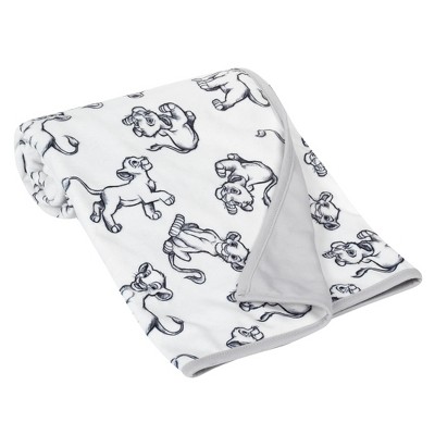 Lambs & Ivy Disney Baby THE LION KING Baby Blanket - White/Gray Minky/Jersey