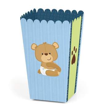 Big Dot of Happiness Baby Boy Teddy Bear - Baby Shower Favor Popcorn Treat Boxes - Set of 12