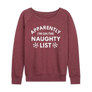 Women's - Instant Message - Apparently On The Naughty List Lightweight French Terry Wide Neck Long Sleeve Graphic Shirt - 1 of 4