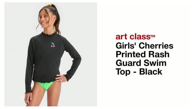 Girls' Cherries Printed Rash Guard Swim Top - art class™ Black, 2 of 5, play video