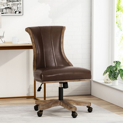 PU Leather Swivel Office Chair with Rubberwood Frame,Adjustable Height,Rolling Caster Office Chair for Home Conference Room-Coolbibila