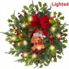 24 Inch Lighted Wreath Dog Sign with Timer Cedar Branches Pine Needles Holly Leaves Red Berries Bow Holiday Decor Door - 2 of 4