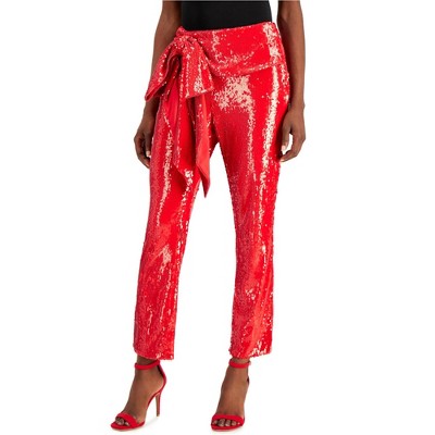 I.N.C International Concepts Womens Sequin Dress Pants, Red, Small