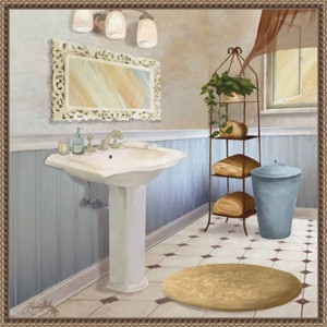 Amanti Art 22"x22" Sundance Bath II by Elizabeth Medley Framed Canvas Wall Art Print Bronze: Hand-Stretched, Lithograph, Polystyrene Frame - 1 of 4