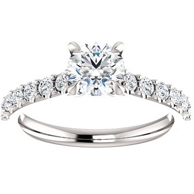 Pompeii3 1 Ct Round Diamond Engagement Ring 14k White Gold Prong Set Single Row