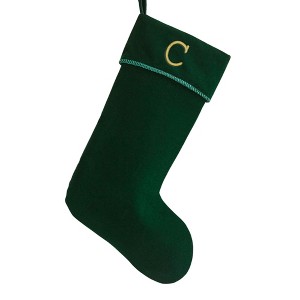 Personalization Mall Classic Christmas Embroidered Initial Green Christmas Stockings - 1 of 3