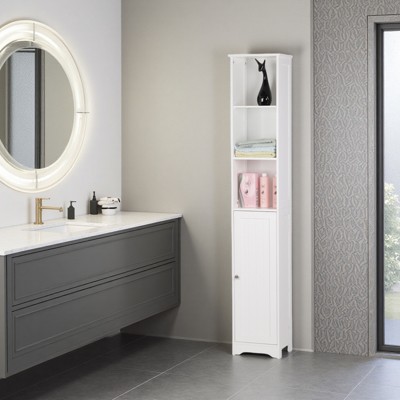 FURNIinspire Bathroom Storage Cabinets Bathroom Organizers Storage Shelves, MDF High Cabinet Bathroom Wall Cabinet, White, 9.45"*11.81"*66.93"