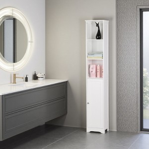 FURNIinspire Bathroom Storage Cabinets Bathroom Organizers Storage Shelves, MDF High Cabinet Bathroom Wall Cabinet, White, 9.45"*11.81"*66.93" - 1 of 4