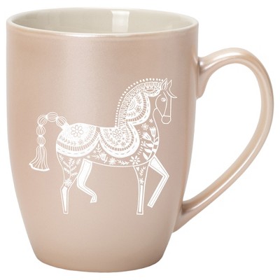 Elanze Designs 10 Ounce Metallic Finish New Bone China Tea Coffee Cup Mug� Precious Pearl Majestic Floral Horse