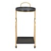 Bar Cart 34.8"H Black – Oak Wood Shelves with Gold Steel Frame, Modern Round Rolling Storage Cart By Zuo Modern - 3 of 4