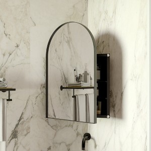 QingMoon Arched Bathroom Storage Cabinet, Metal Corner Cabinet in Wall with Mirror and Adjustable Glass Shelves for Small Spaces - 1 of 4