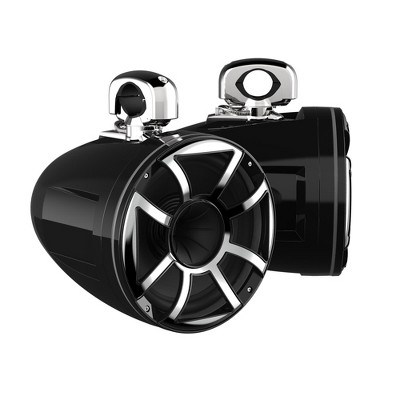 Wet Sounds REV 12 HD 12" Horn Loaded Compression Driver Tower Speakers with XS Grills & Stainless Swivel Clamps, 400 Watts RMS, Black, Pair