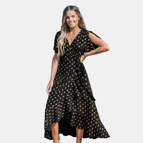 Женские платья Cupshe Women's Flared Sleeve Tie V-neck Midi Dress - Cupshe-XS-Black
