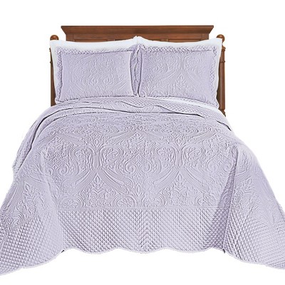 Collections Etc Luxe Textured Diamond Design Scalloped Edge Oversize Bedspread