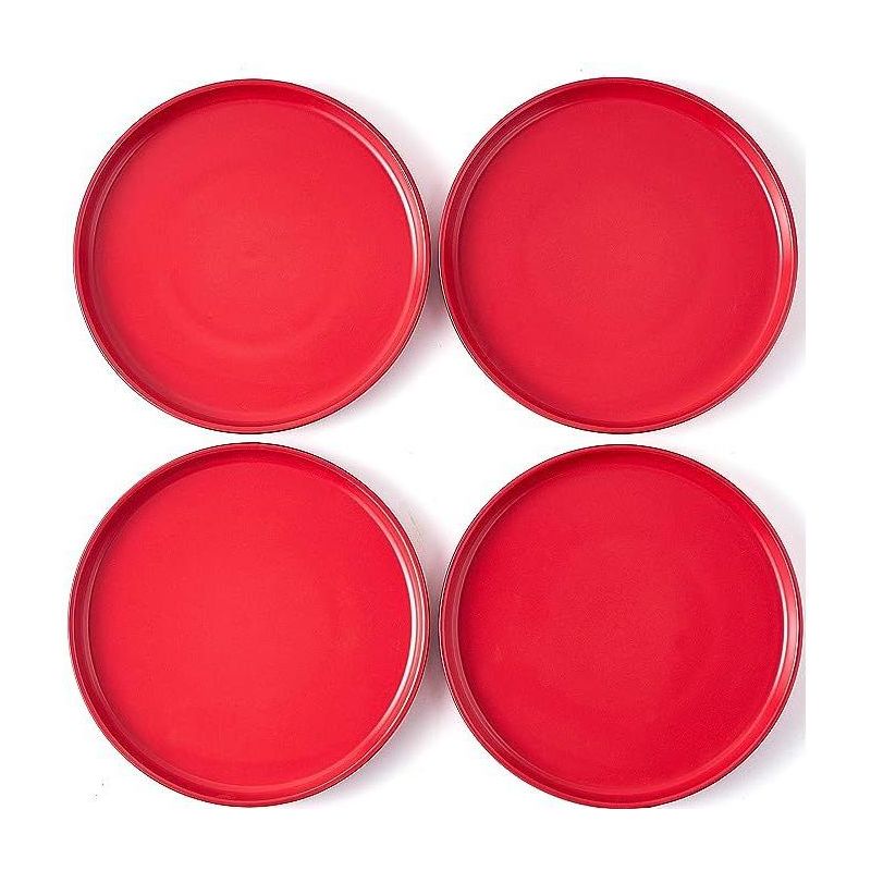 Bruntmor Ceramic Salad Plate Set, Set of 4 Round Red Color, 2 of 4