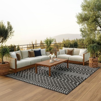 Black and White Moroccan Trellis 8' x 10' Flatweave Outdoor Rug