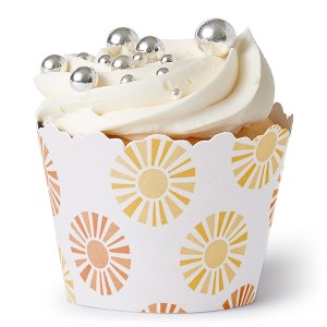 Big Dot of Happiness Retro Sunshine Party Cupcake Wrappers, Here Comes The Son Boho Baby Shower Theme Decoration Favors - Set of 12 - 1 of 4