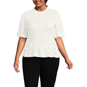 Lands' End Women's Bubble Sleeve Silky Knit Smocked Mock Neck Top - 1 of 3