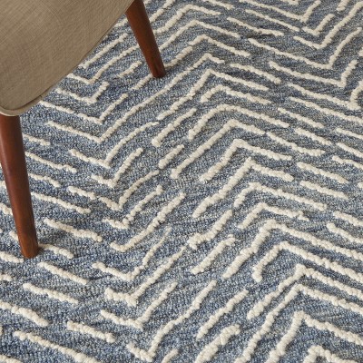 Indigo Ivory Chevron Hand-Tufted Wool 4' x 6' Area Rug