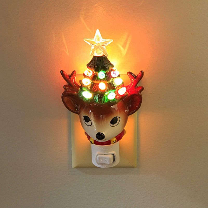 Christmas Reindeer With Tree Night Light  -  One Night Light 6.5 Inches -  Star Bulbs  -  Mx184788  -  Ceramic  -  Multicolored, 3 of 4