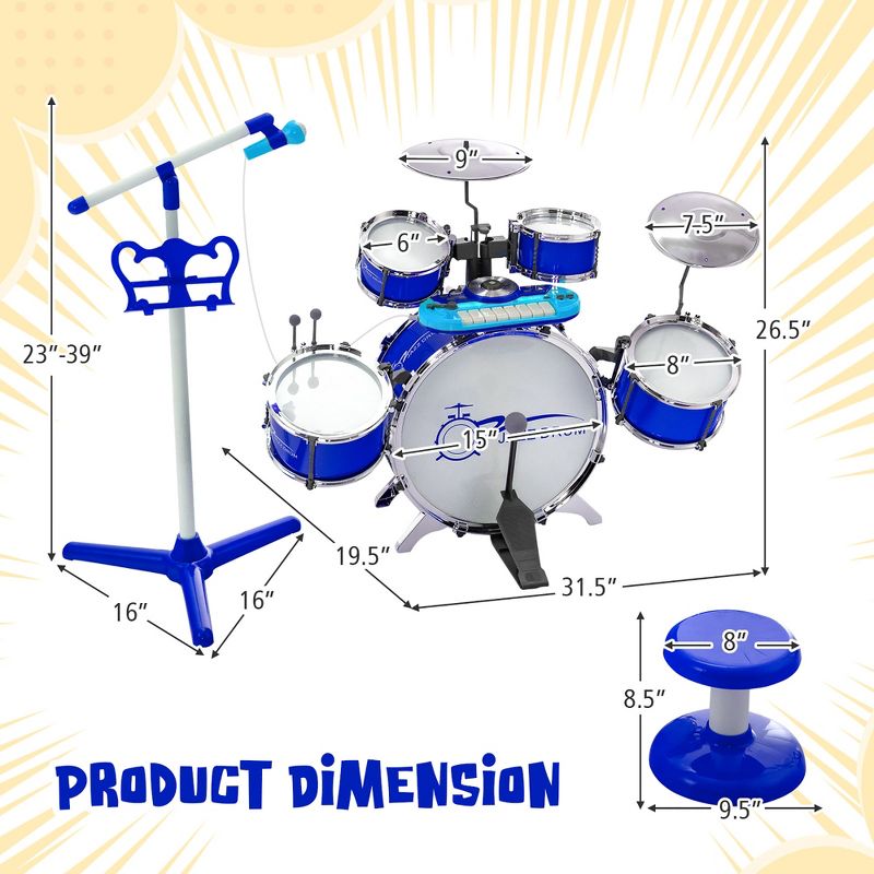 Costway Jazz Drum Set for Toddler Kids Educational Toy w/Keyboard Cymbal Microphone, 4 of 11