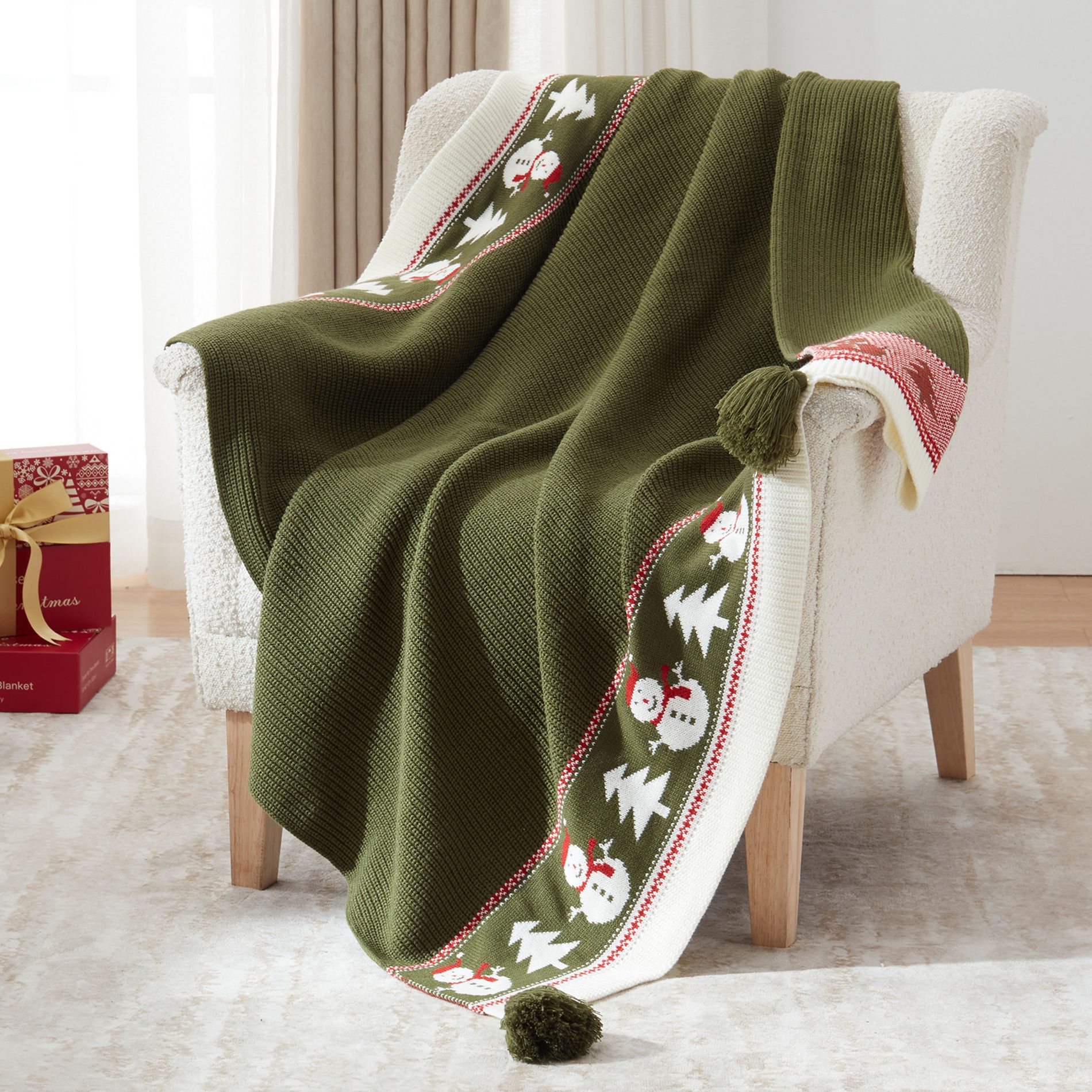 Walensee Cozy Christmas Knit Throw Blanket, 50x60 Inch Ultra Soft & Lightweight Holiday Decor