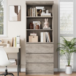 COZONY 70" Tall Bookcase with 3 Drawers & 3 Open Shelves - Modern Wooden Storage Cabinet for Living Room, Office - 1 of 4