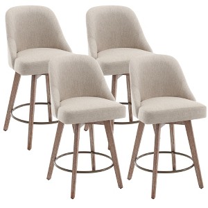Bekrvio 26" Counter Height Swivel Bar Stools Set of 1/2/3/4–Mid-Century Barstools with Backs, Linen Upholstered & Wood Legs, for Kitchen Island - 1 of 4