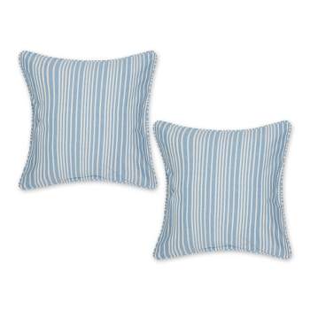 2pc 18"x18" Bright Chambray Striped Recycled Cotton Square Throw Cover Blue - Design Imports