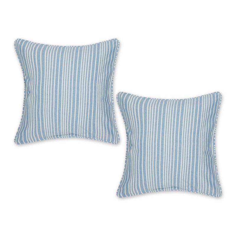 2pc 18&#34;x18&#34; Bright Chambray Striped Recycled Cotton Square Throw Cover Blue - Design Imports, 1 of 7
