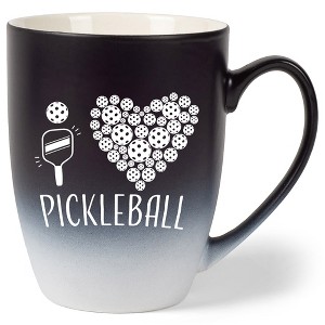Elanze Designs I Heart Pickleball Two Toned Ombre Matte Black and White 12 ounce Ceramic Stoneware Coffee Cup Mug - 1 of 4